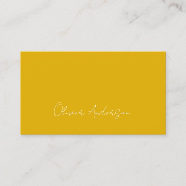 Modern minimalistic Mustard yellow white logo Business Card (Front)