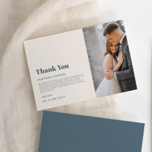 Modern Minimalistic Navy Blue Beige Photo Wedding Thank You Card