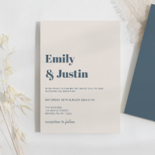 Modern Minimalistic Navy Blue Beige Wedding Invitation