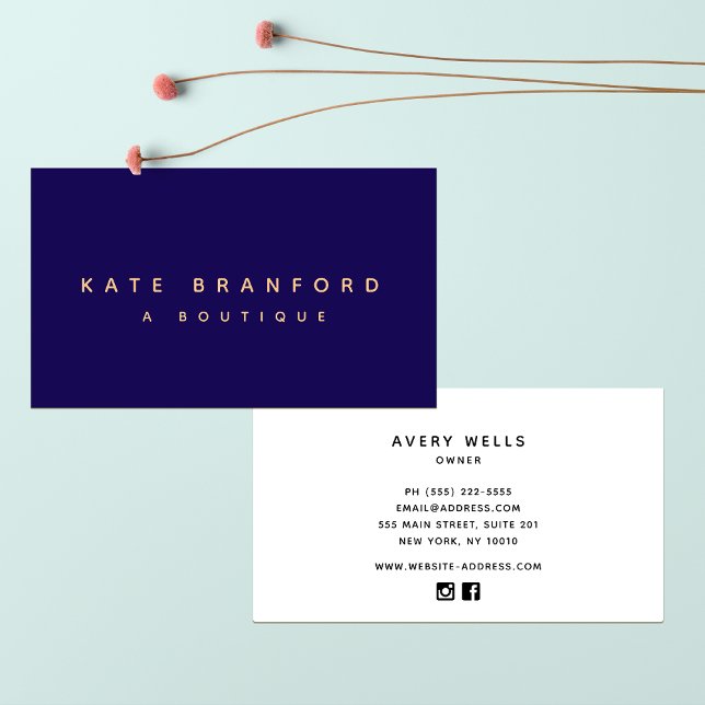 Modern Minimalistic Navy Blue Boutique Business Card (Creator Uploaded)