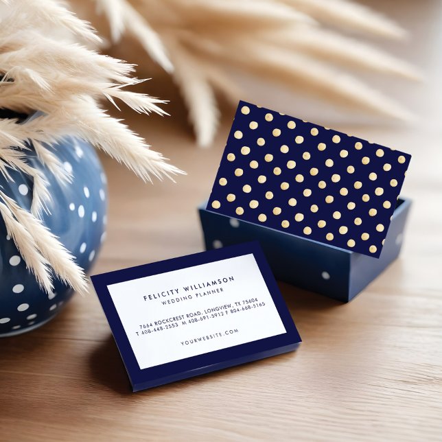 Modern Minimalistic Navy Blue & Gold Polka Dot Business Card (Modern Minimalistic Navy Blue & Gold Polka Dot Business Card)