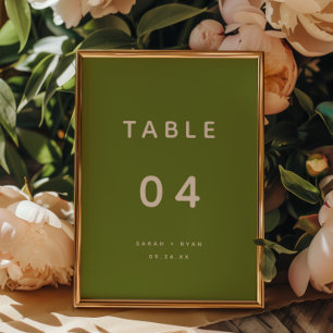 Modern Minimalistic Olive Green Custom Wedding Table Number