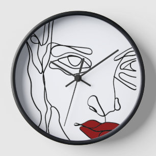 Modern minimalistic one-line drawing face clock