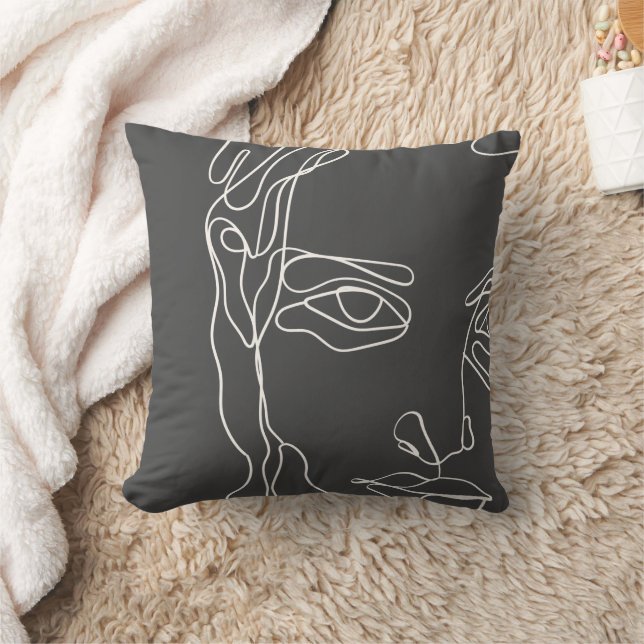 Modern minimalistic one-line drawing face cushion (Blanket)