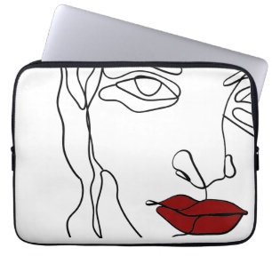 Modern minimalistic one-line drawing face laptop sleeve