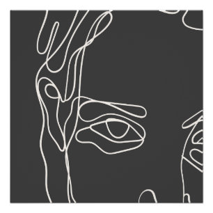Modern minimalistic one-line drawing face poster
