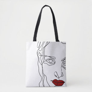 Modern minimalistic one-line drawing face tote bag
