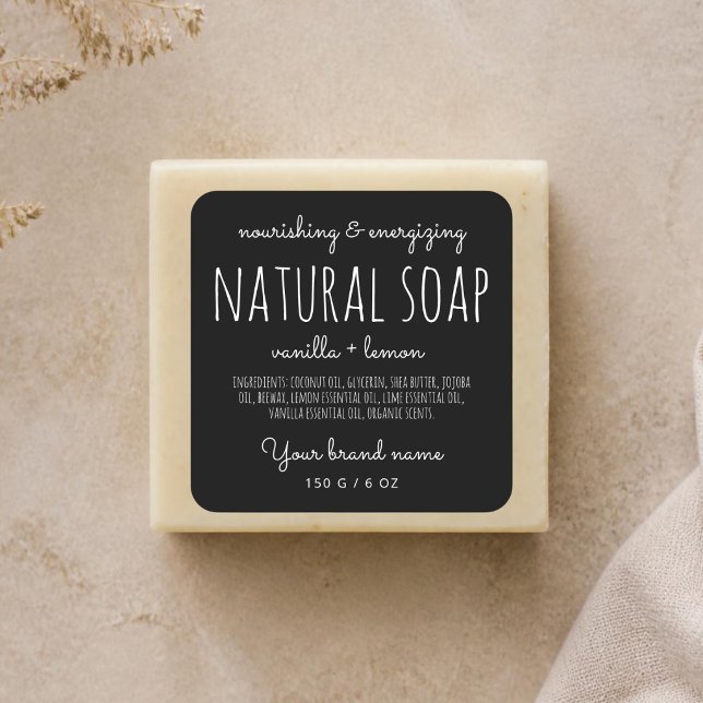 Modern minimalistic packaging simple black soap square sticker (Creator Uploaded)