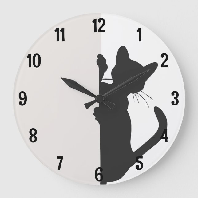Modern Minimalistic Peeking Kitty Cat - Light Large Clock (Front)