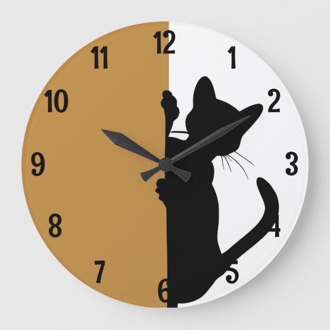 Modern Minimalistic Peeking Kitty Cat - Yellow Large Clock (Front)