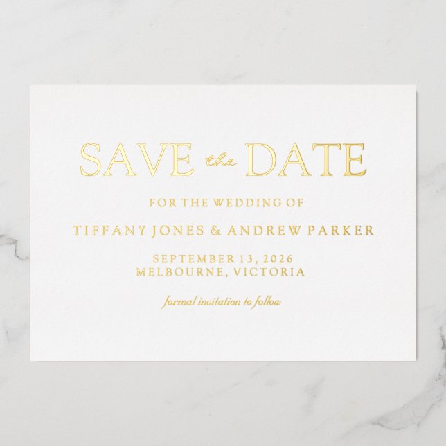 Modern Minimalistic Save The Date Golden  (Front)