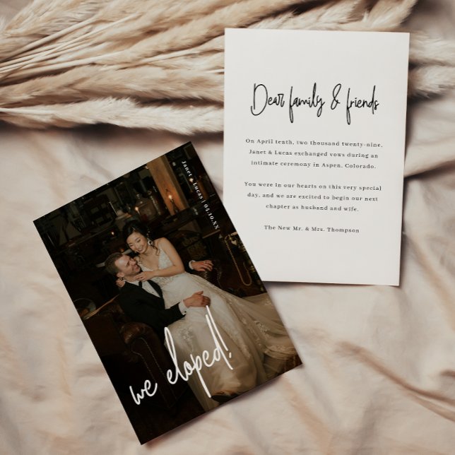 Modern Minimalistic Script Photo Wedding Elopement Announcement (Creator Uploaded)