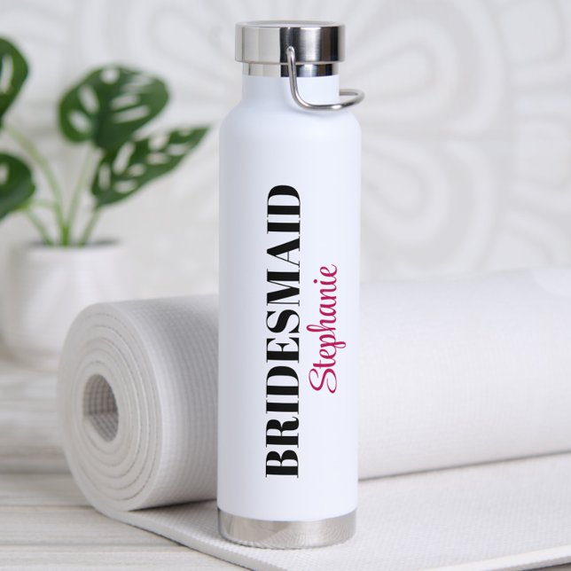 Modern Minimalistic Script Wedding Bridal Party Water Bottle (Personalized Bridesmaid Water Bottle for Bridesmaid Proposal & Bachelorette Party Favors)