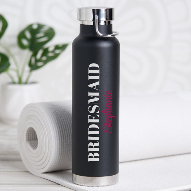 Modern Minimalistic Script Wedding Bridal Party Water Bottle (Personalized Bridesmaid Water Bottle for Bridesmaid Proposal & Bachelorette Party Favors)
