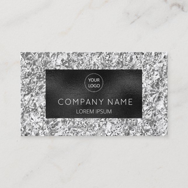 Modern Minimalistic Silver Foil Black Leather  Business Card (Front)