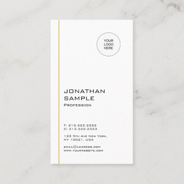Modern Minimalistic Template Gold White Vertical Business Card (Front)