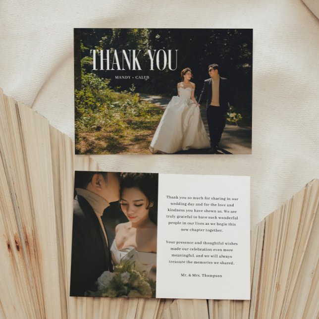 Modern Minimalistic Typography 2-Photo Wedding Thank You Card (Creator Uploaded)