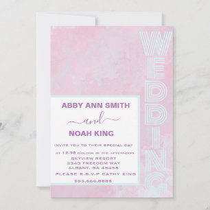 Modern Minimalistic Watercolor Pink & Blue Wedding Invitation