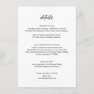 Modern Minimalistic Wedding Details Enclosure Card