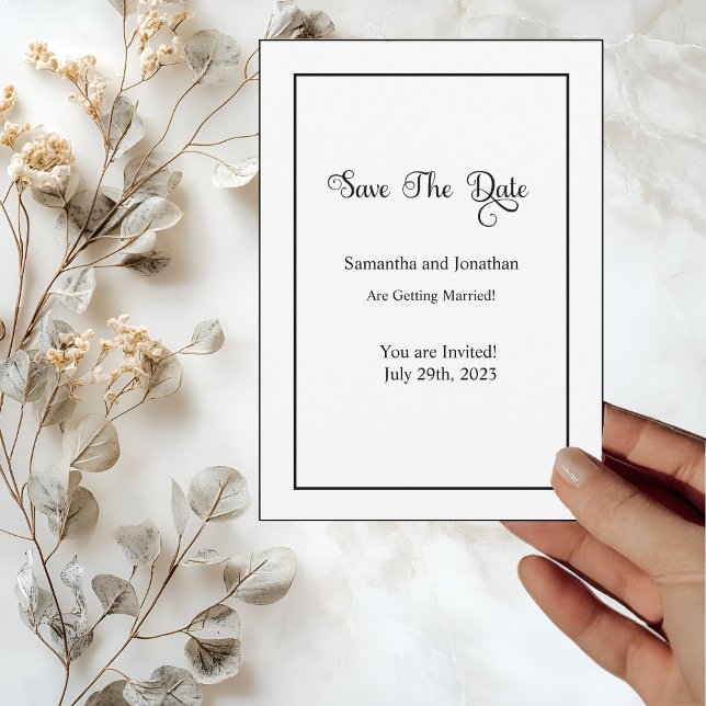 Modern Minimalistic White black Save the Date Card (Creator Uploaded)