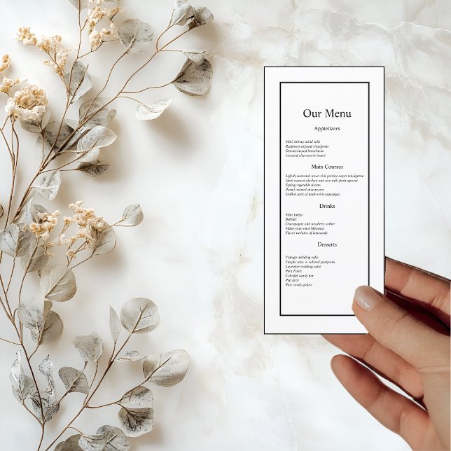 Modern Minimalistic White on Black Wedding Dinner Menu (Creator Uploaded)