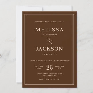 Modern Minimalsit Elegant Classic Brown Wedding Invitation
