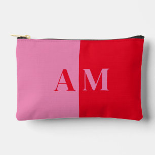 Modern Minimalsit Pink Red Initial Monogram Accessory Pouch