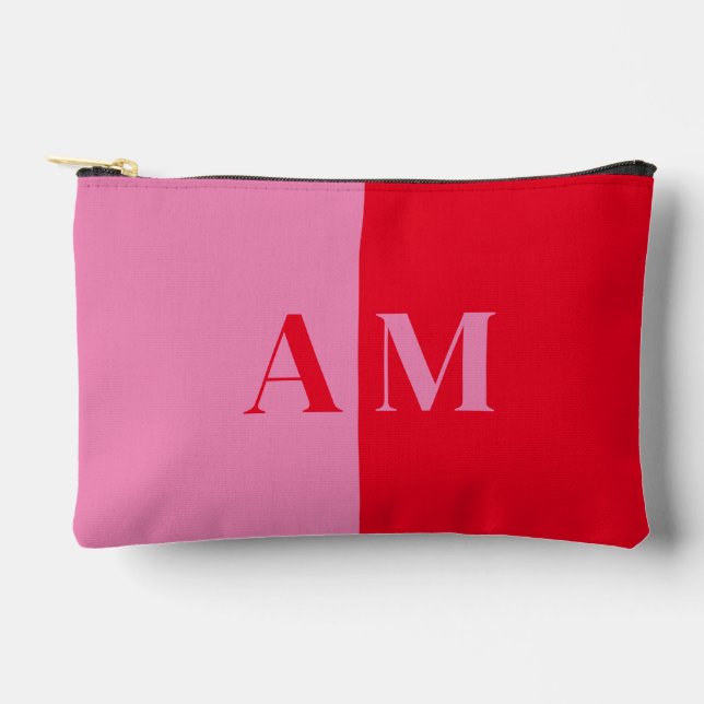 Modern Minimalsit Pink Red Initial Monogram Accessory Pouch (Front)