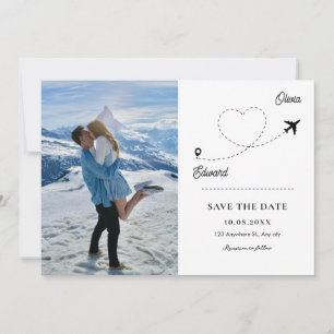 Modern minimlalist Plane Travel Route Love wedding Save The Date