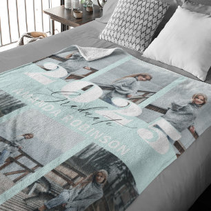 Modern Mint 6 Photo Graduation Fleece Blanket