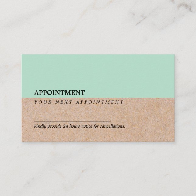 Modern Mint Accent PrintedKraft Appointment Business Card (Front)