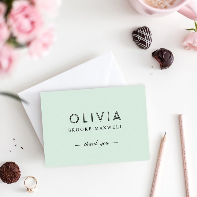 Modern Mint and Black Monogram Thank You Card (Creator Uploaded)