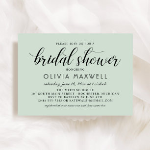 Modern Mint and Black Script Bridal Shower Invitation