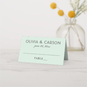 Modern Mint and Black Script Monogram Wedding Place Card