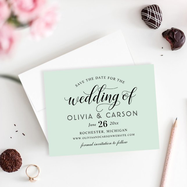 Modern Mint and Black Script Wedding Save The Date (Creator Uploaded)