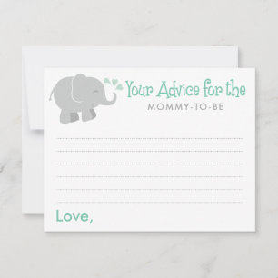 Modern Mint and Grey Elephant Baby Shower Advice Card