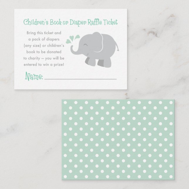 Modern Mint and Grey Elephant Baby Shower Enclosure Card (Front/Back)