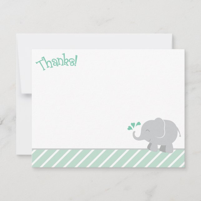 Modern Mint and Grey Elephant Baby Shower Note Card (Front)