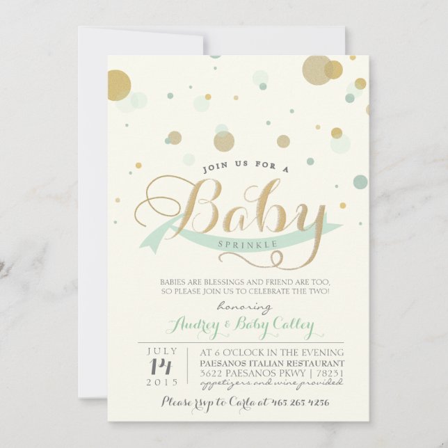 Modern Mint Baby Sprinkle Baby Shower Invitation (Front)