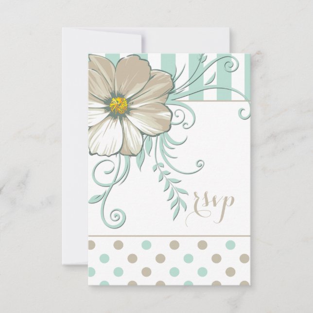 MODERN MINT BISQUE DOTS and STRIPES RSVP Card (Front)