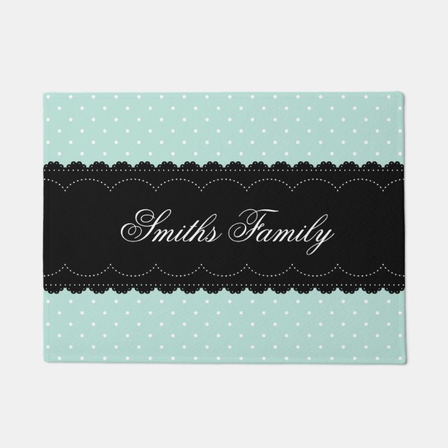 Modern Mint Black Design Custom Family Name Doormat (Front)