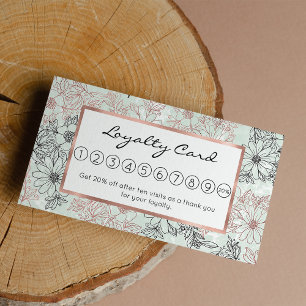 Modern Mint Black Rose Gold Floral Marble Loyalty Card