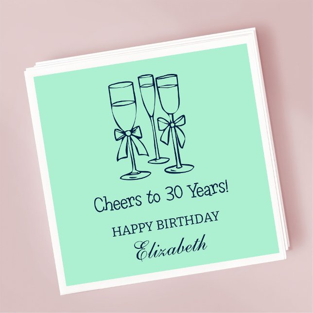 Modern Mint Cheers to 30 years Birthday Napkins (Creator Uploaded)