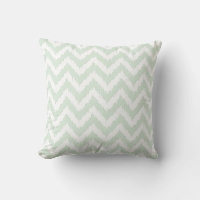 Modern Mint Chevron Ikat Pattern Cushion (Front)