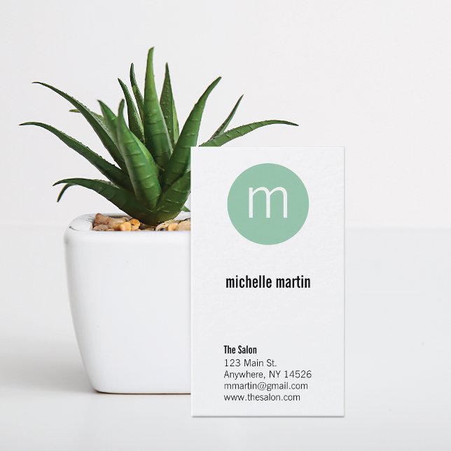 Modern Mint Circle Monogram Hair Stylist Business Card (Creator Uploaded)