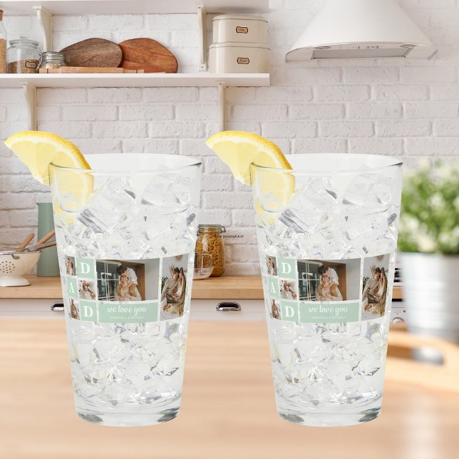 Modern Mint Collage Photo Dad Best Gift Glass (Creator Uploaded)