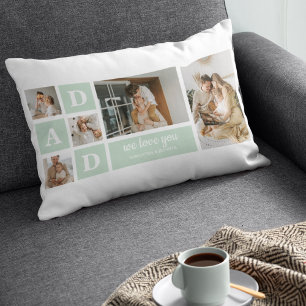 Modern Mint Collage Photo Dad Best Gift Lumbar Cushion