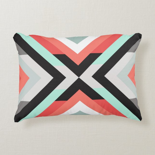 Modern Mint Coral Colour Block Geometric Pattern Decorative Cushion (Front)