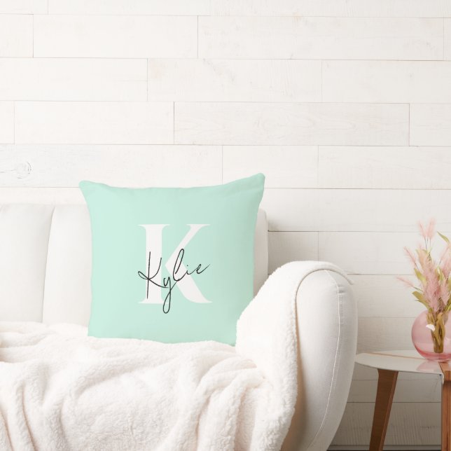 Modern Mint Cream Personalised Monogram Name -  Cushion (Couch)