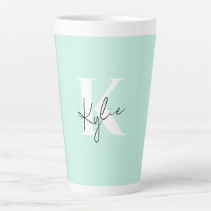 Modern Mint Cream Personalised Monogram Name -  Latte Mug